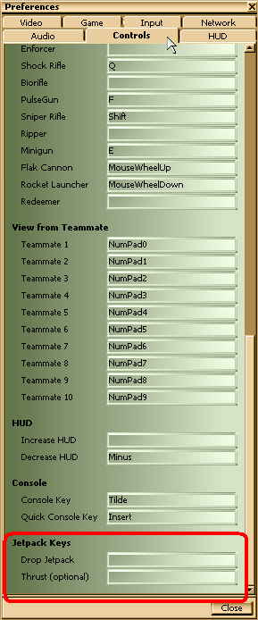 Controls / Jetpack Keys
